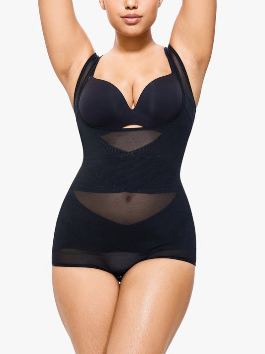 Breathable Mesh Shapewear Bodysuit with Crotch Snap High Waisted Tummy Control