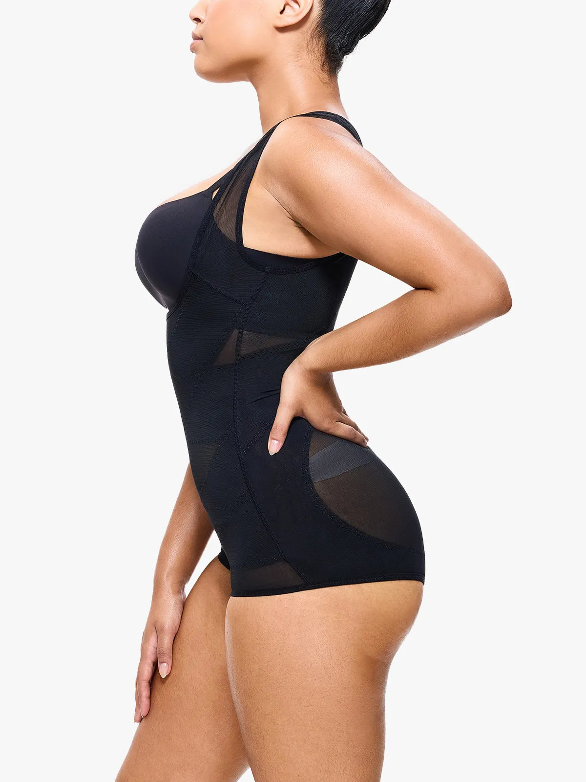 Breathable Mesh Shapewear Bodysuit with Crotch Snap High Waisted Tummy Control