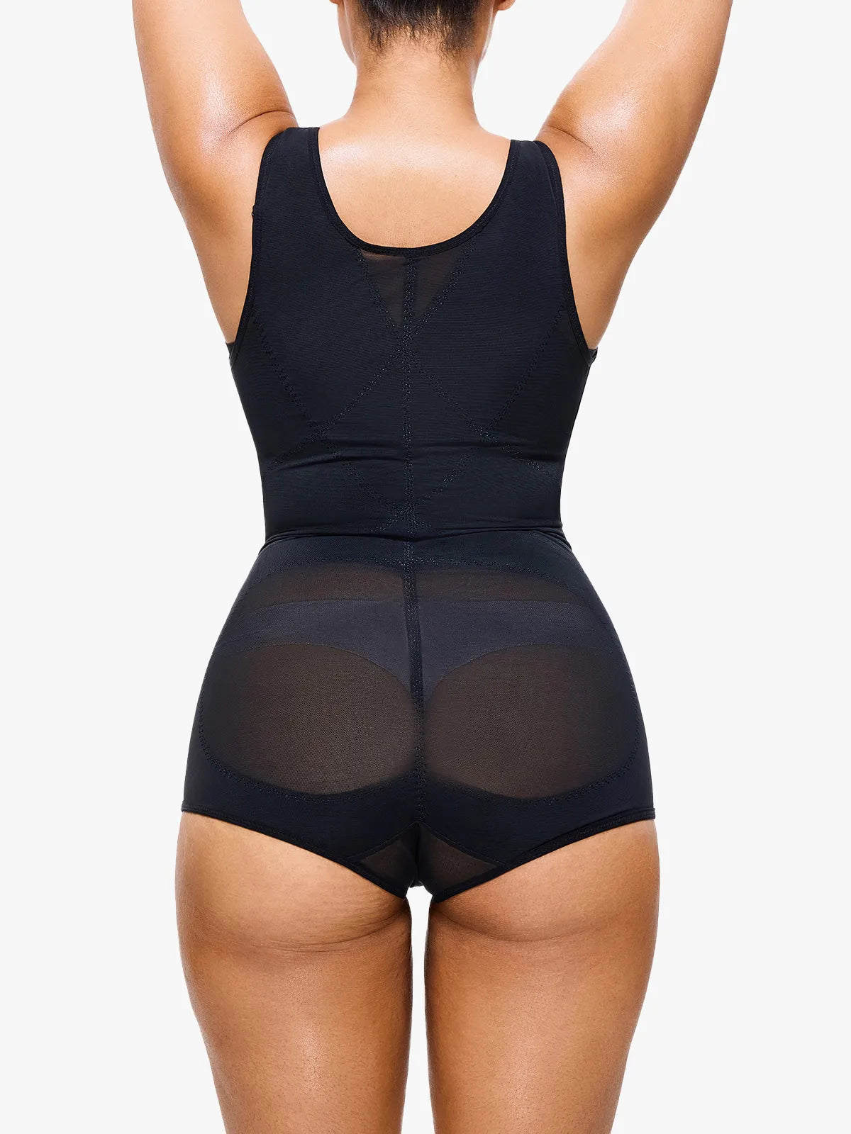 Breathable Mesh Shapewear Bodysuit with Crotch Snap High Waisted Tummy Control