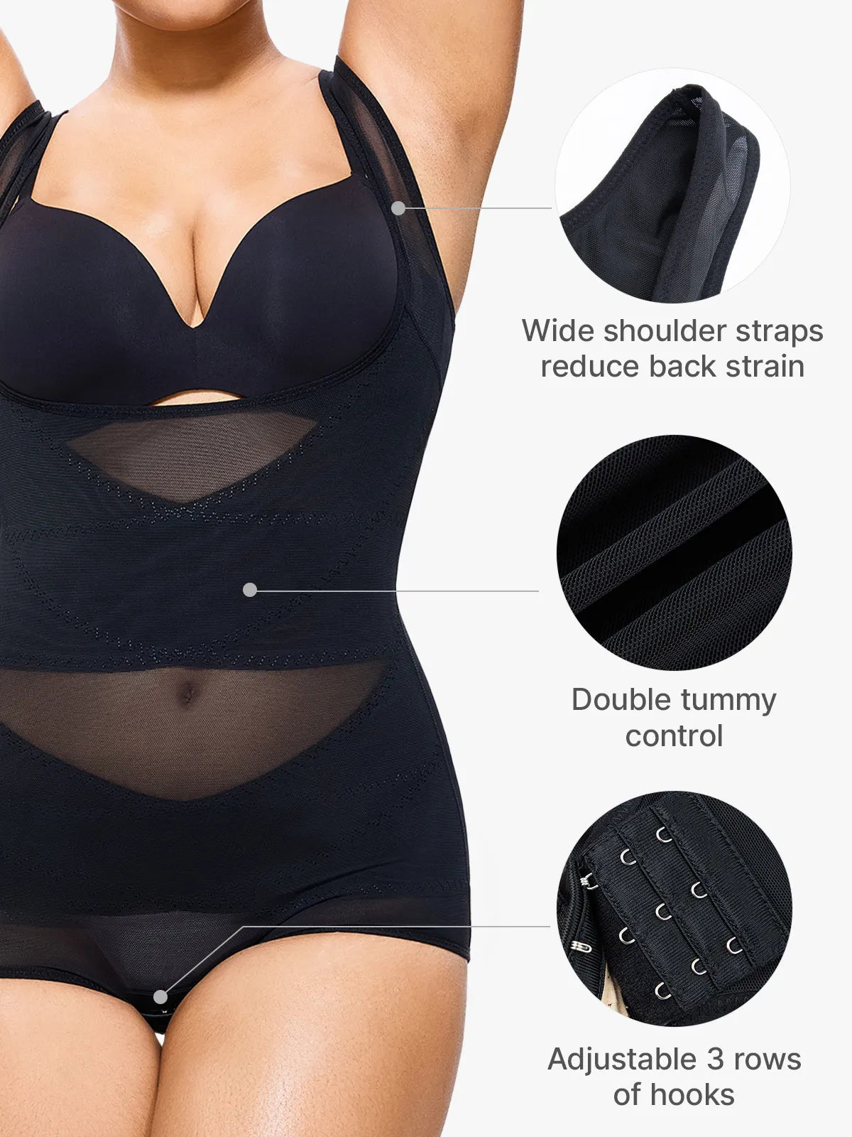 Breathable Mesh Shapewear Bodysuit with Crotch Snap High Waisted Tummy Control