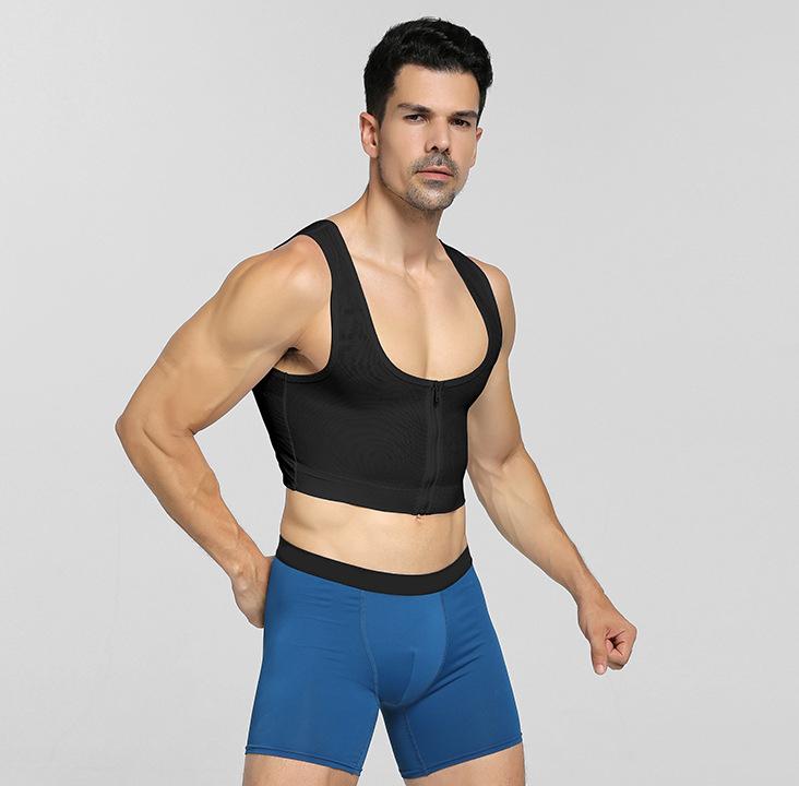 Men Pure Color Gym Sports Short Tank Top Bodybuilding Compress Around the Chest Shapewear