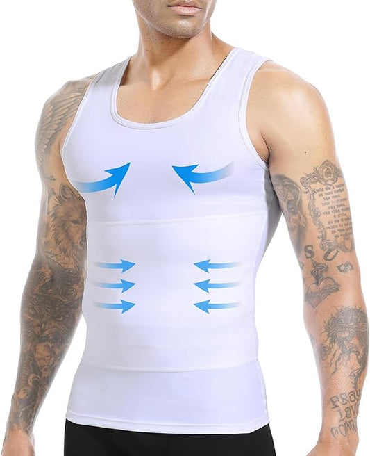 Mens Slimming Body Shaper Vest, Tummy Control Undershirts - Change in Seconds