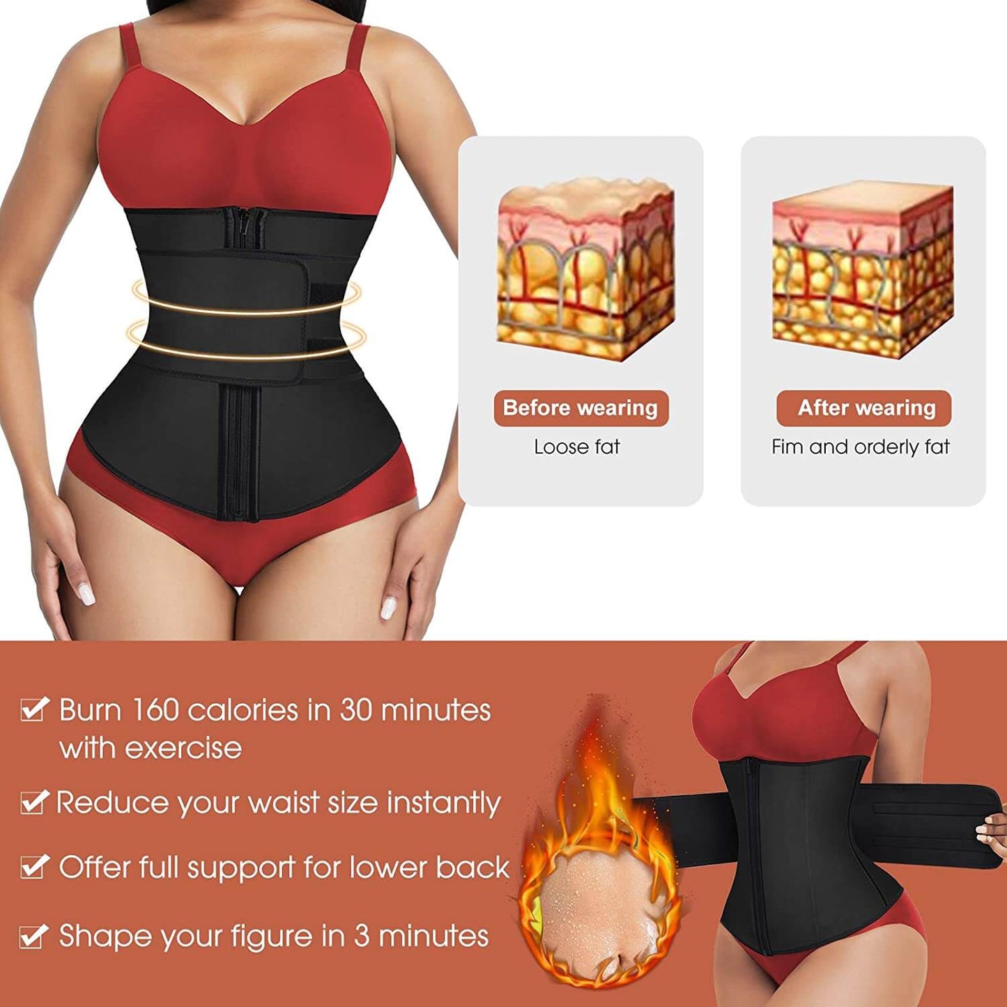 Waist Trainer Sauna Belt with Neoprene for Weight Loss