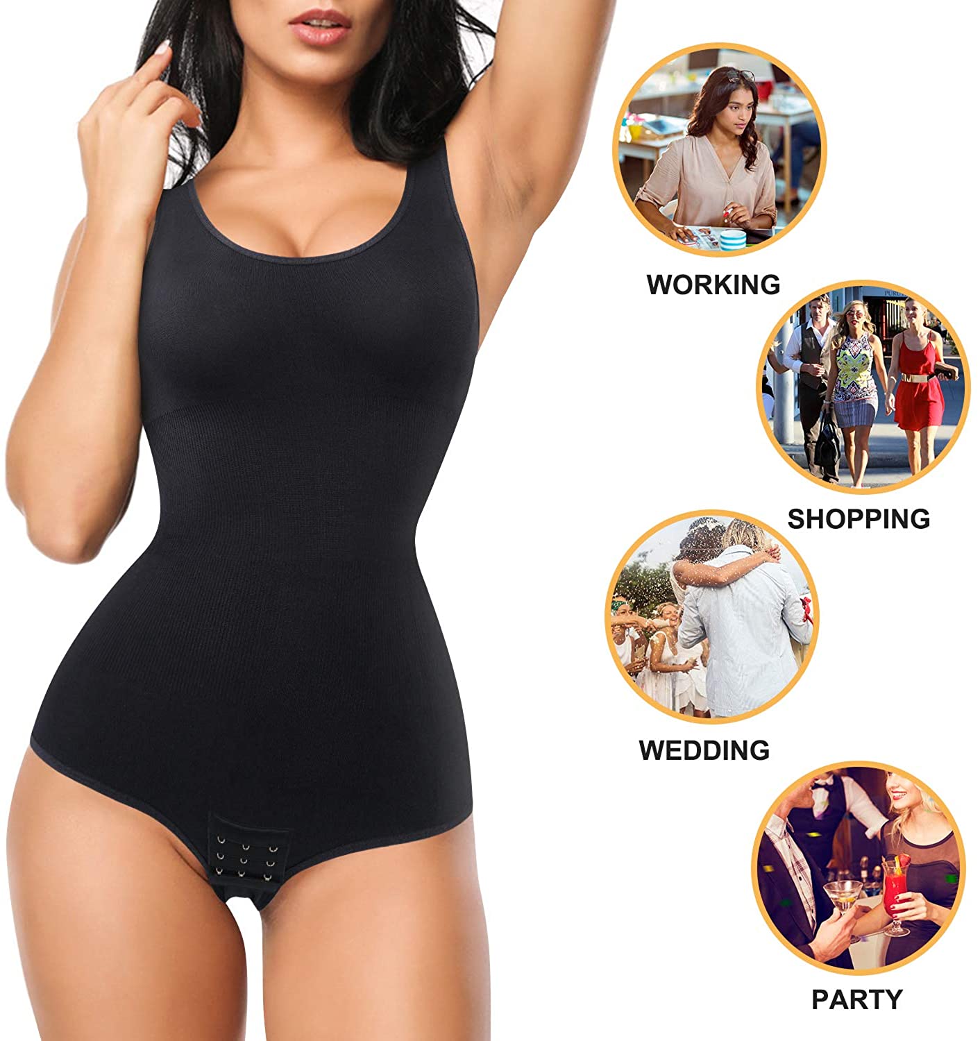 Women Waist Trainer Bodysuit Slim Full Body Shapewear Seamless Round Neck Jumpsuits Tummy Control Tops