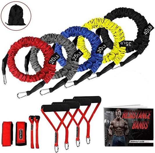 Resistance Bands, 15 Pieces Exercise Elastic Bands Set, 20lbs To 40lbs Resistance Tubes Heavy Duty Protective Nylon Sleeves Anti-Snap Fitness