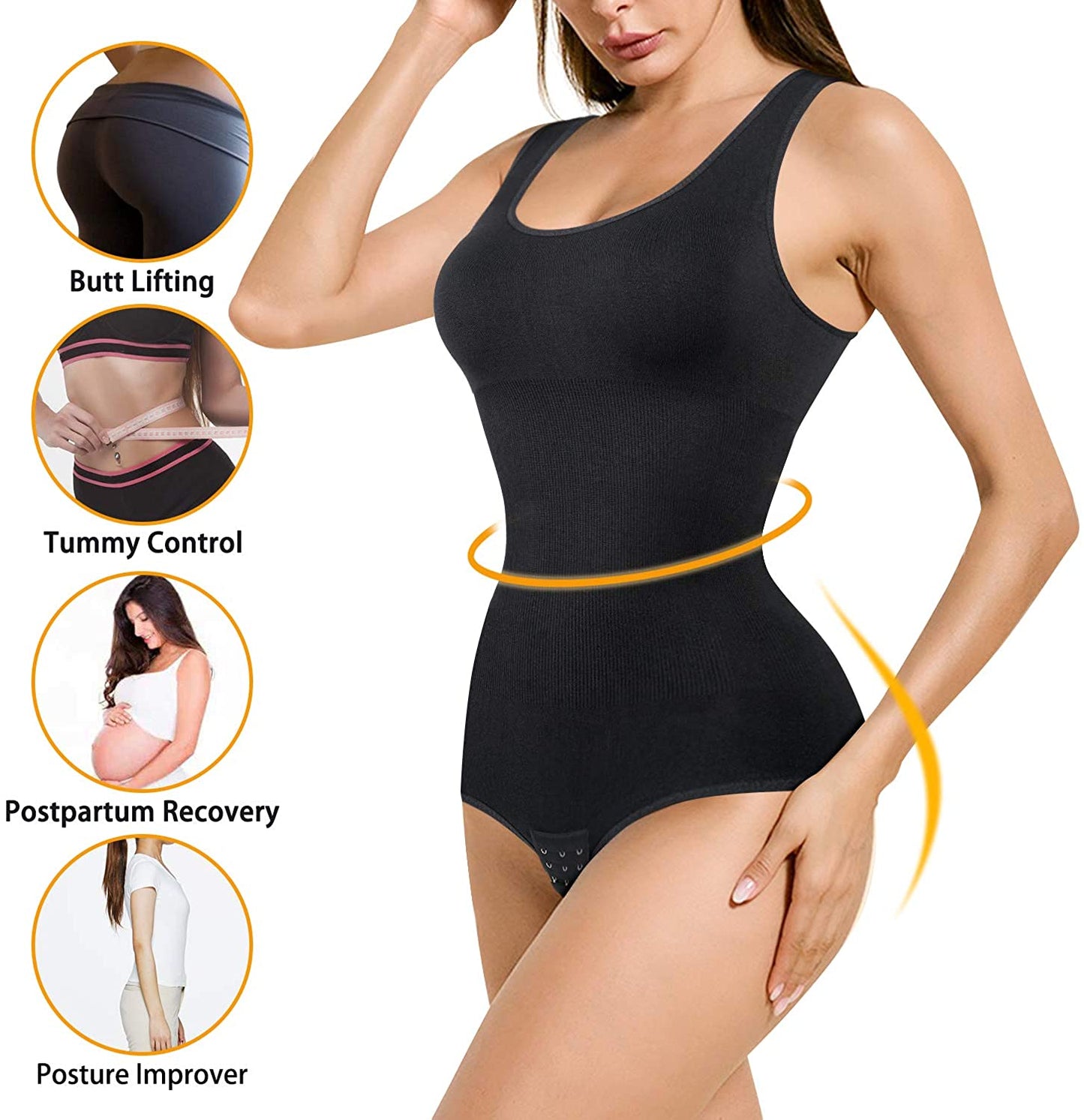 Women Waist Trainer Bodysuit Slim Full Body Shapewear Seamless Round Neck Jumpsuits Tummy Control Tops