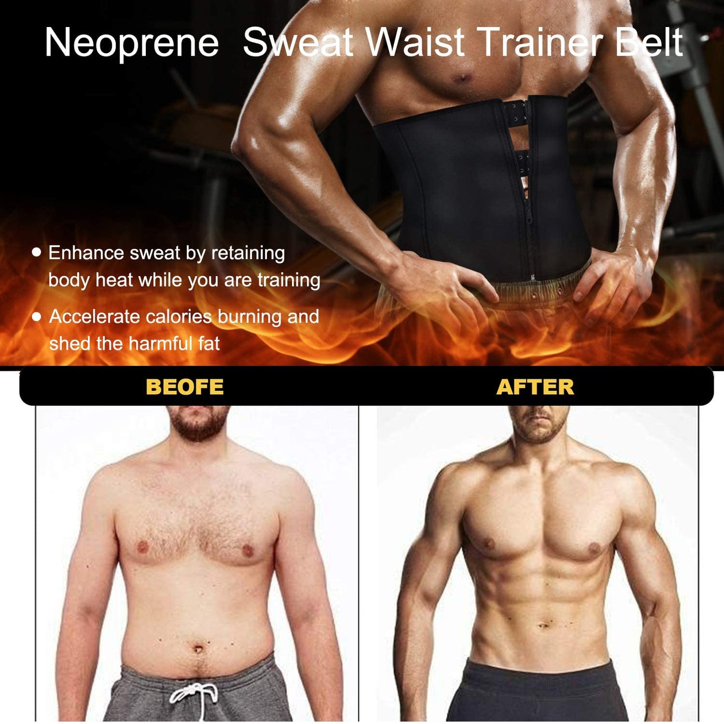 Mens Sweat Sauna Suit Waist Trainer Neoprene Workout Body Shaper Slimming Corset Adjustable Belt Back Support Band