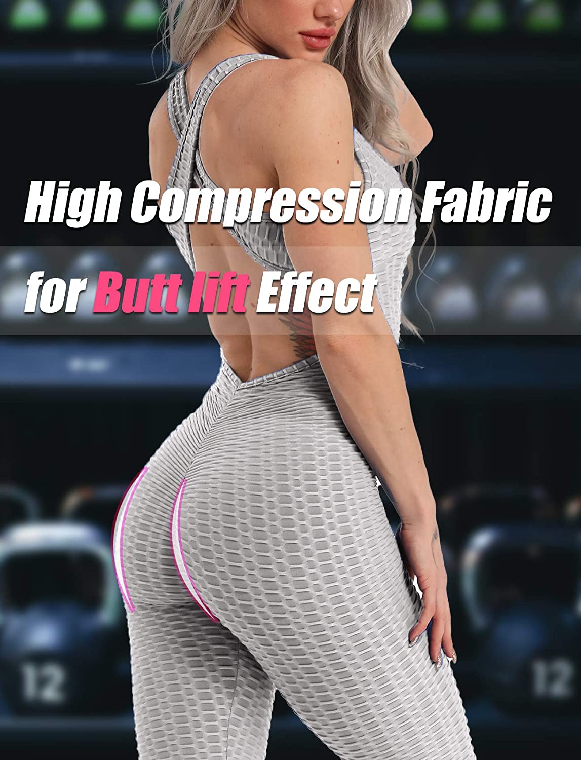 Womens Butt Lift Blackless Workout Yoga Jumpsuit Sleeveless Bandage Fitness Sport Gym Romper Playsuit