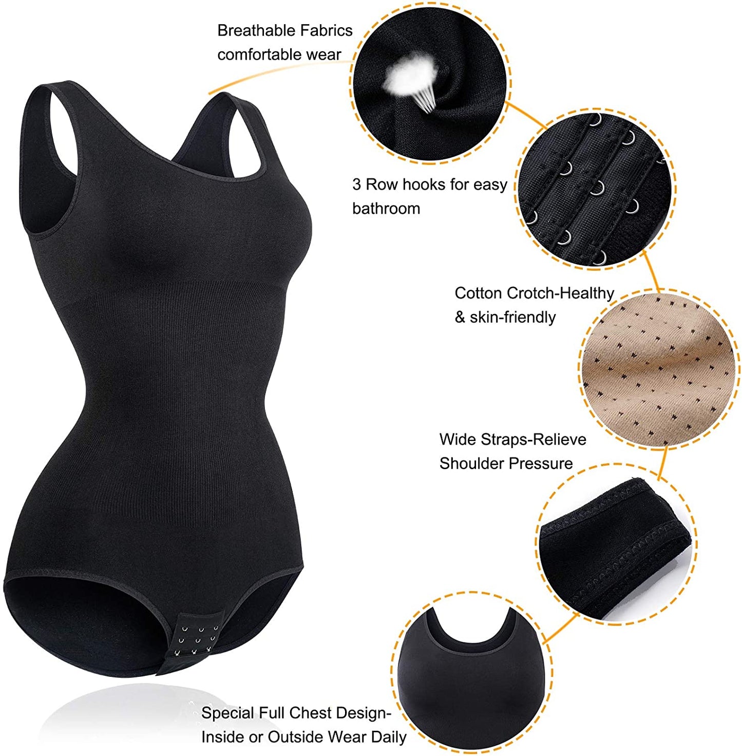 Women Waist Trainer Bodysuit Slim Full Body Shapewear Seamless Round Neck Jumpsuits Tummy Control Tops