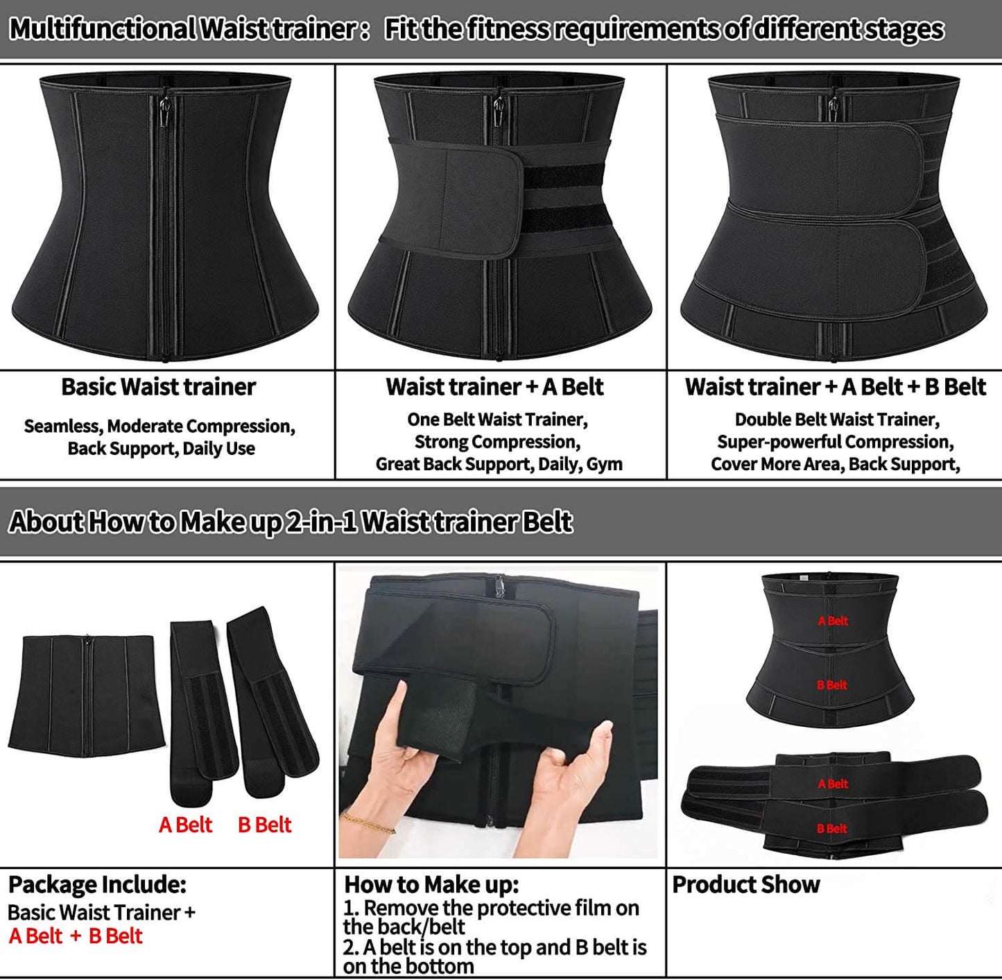 Neoprene Sauna Workout Waist Trainer for Men with Removable belt