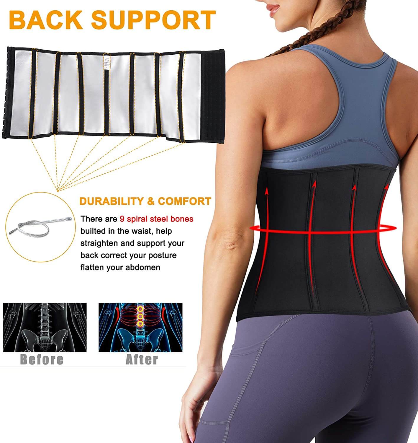 Workout Waist Trainer Women Sweat Waist Trimmer  Body Shaper Tummy Control Girdle Sauna Suit for Women