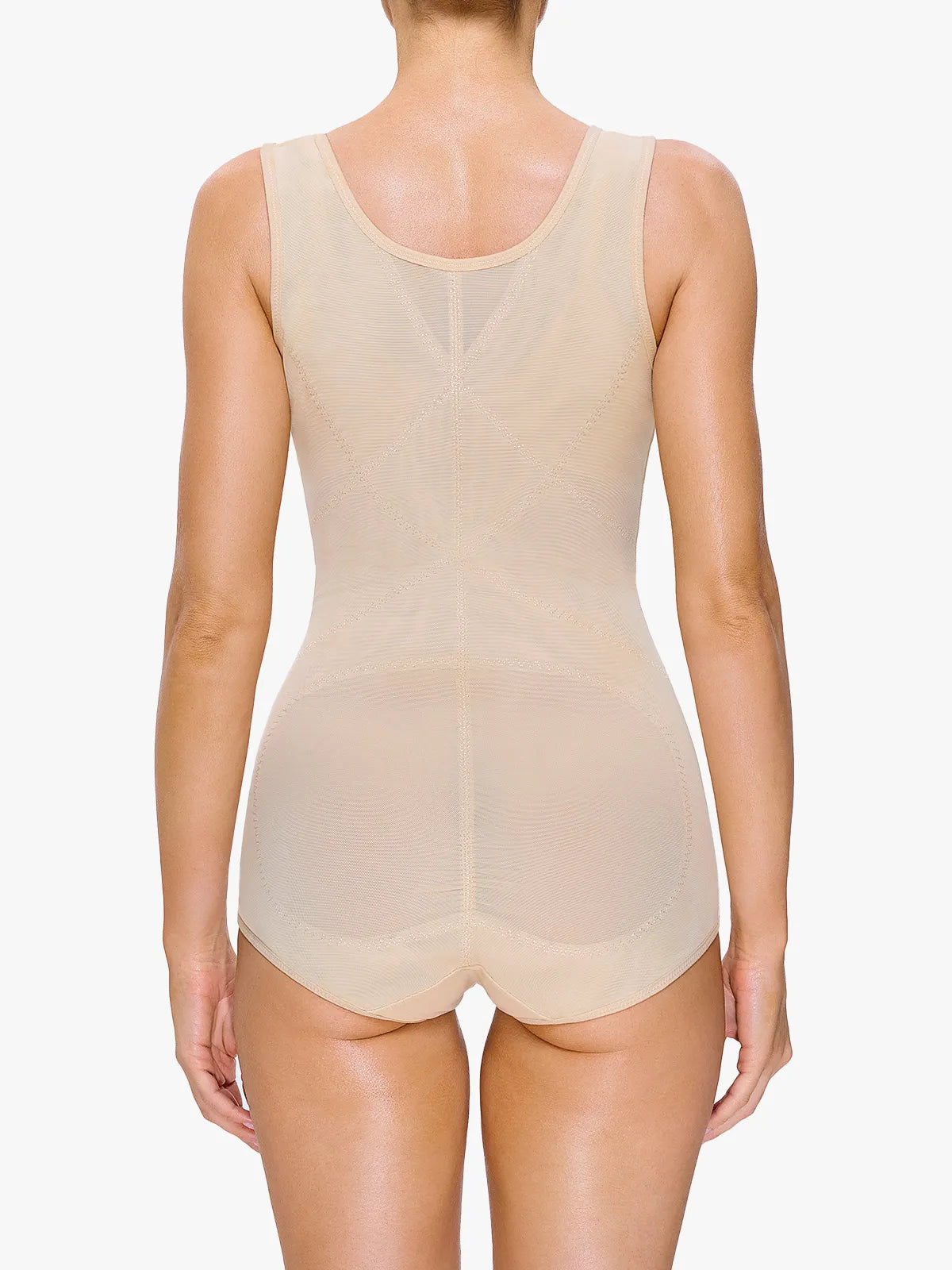 Breathable Mesh Shapewear Bodysuit with Crotch Snap High Waisted Tummy Control