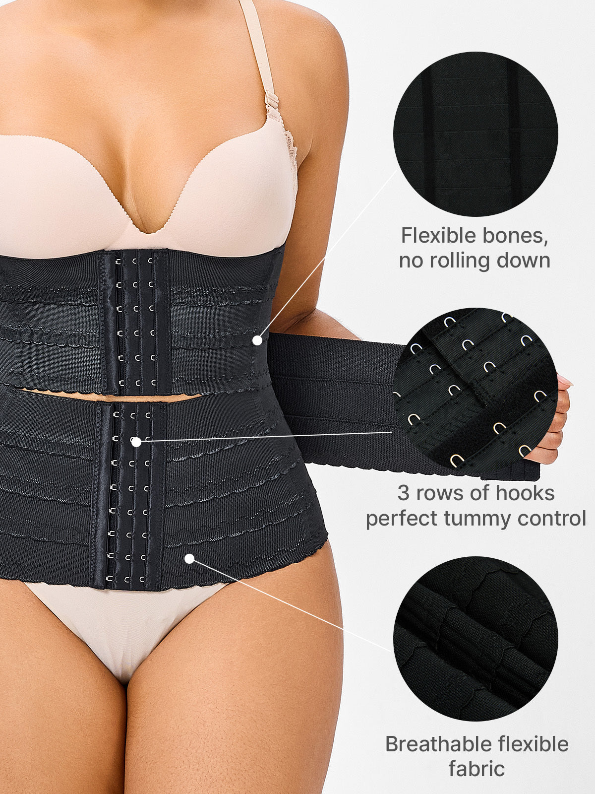 Steel Bones Waist Trainer for Women - Anti-Roll Tummy Control Corset with Adjustable Hook, Hourglass Body Shaper for All Day Wear & Workouts