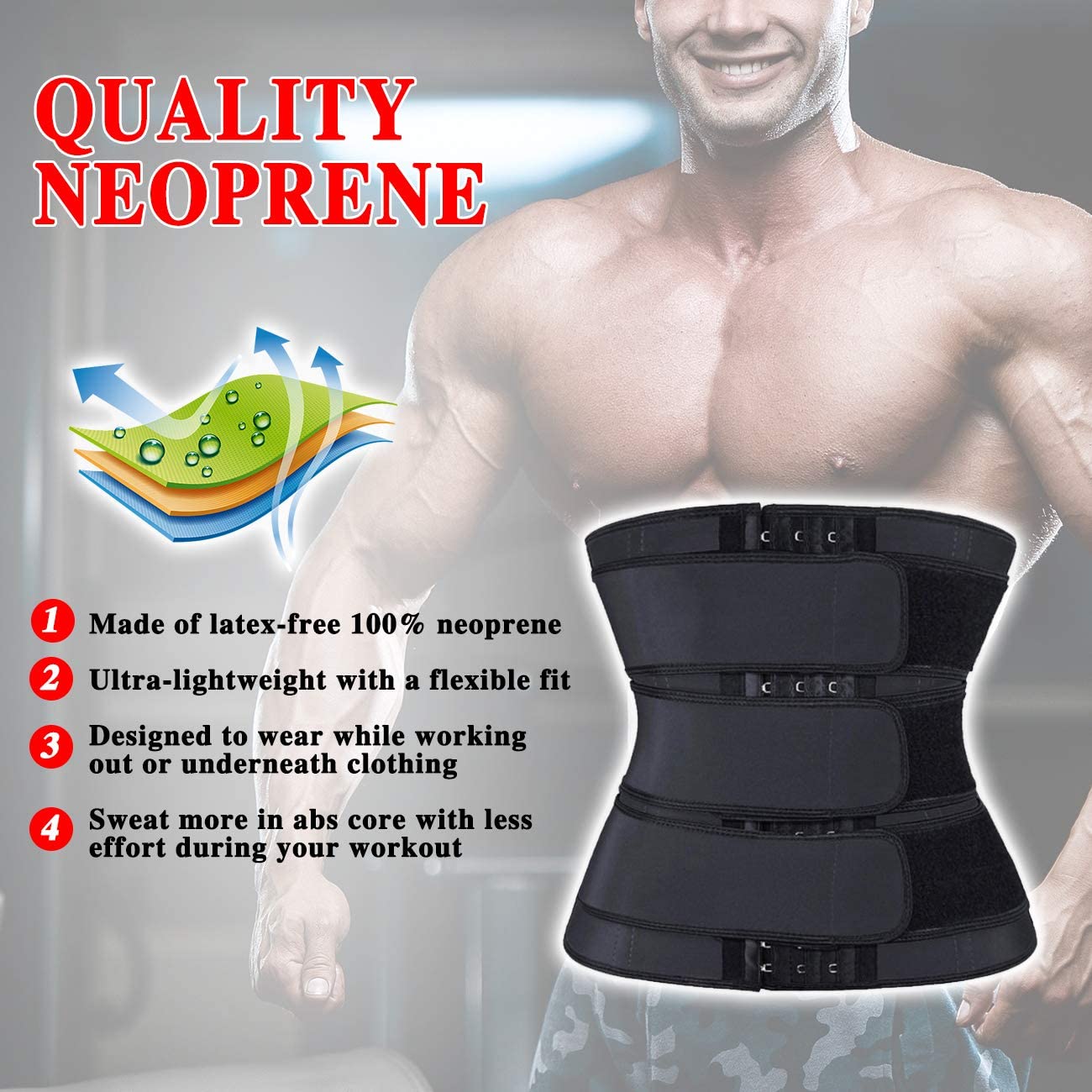 Neoprene Workout Waist Trainer Corset Cincher for Men Sweat Sauna Trimmer Belly with 3 Adjustable Belts