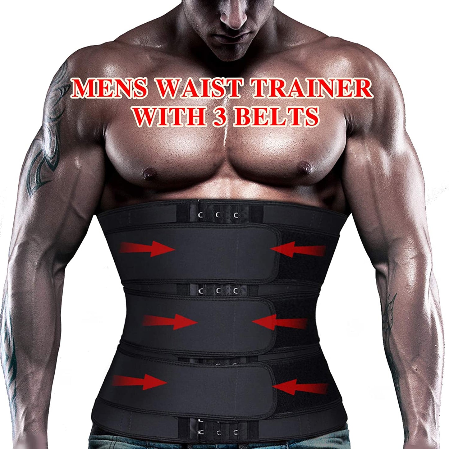 Neoprene Workout Waist Trainer Corset Cincher for Men Sweat Sauna Trimmer Belly with 3 Adjustable Belts