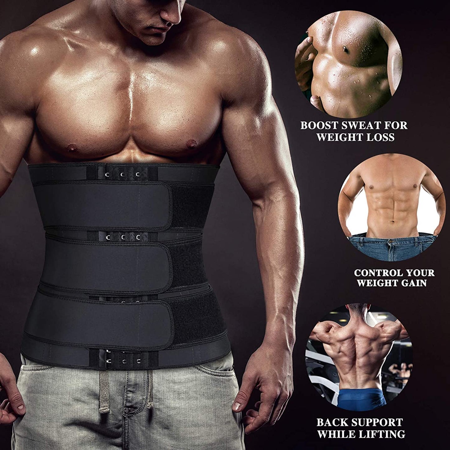 Neoprene Workout Waist Trainer Corset Cincher for Men Sweat Sauna Trimmer Belly with 3 Adjustable Belts