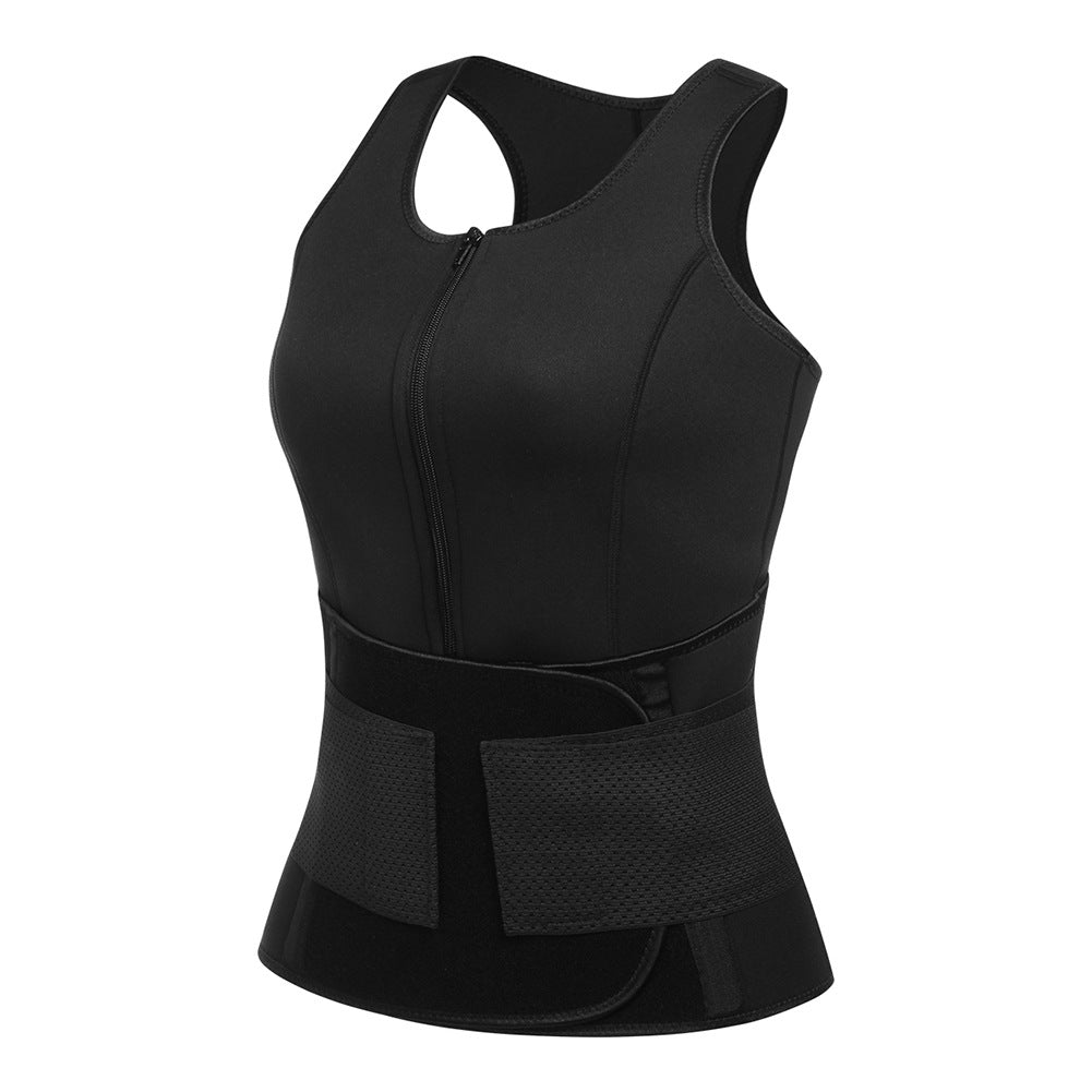 Two-in-one neoprene corset with zipper and velcro, wide shoulder straps, 3-row powerful compression tummy corset