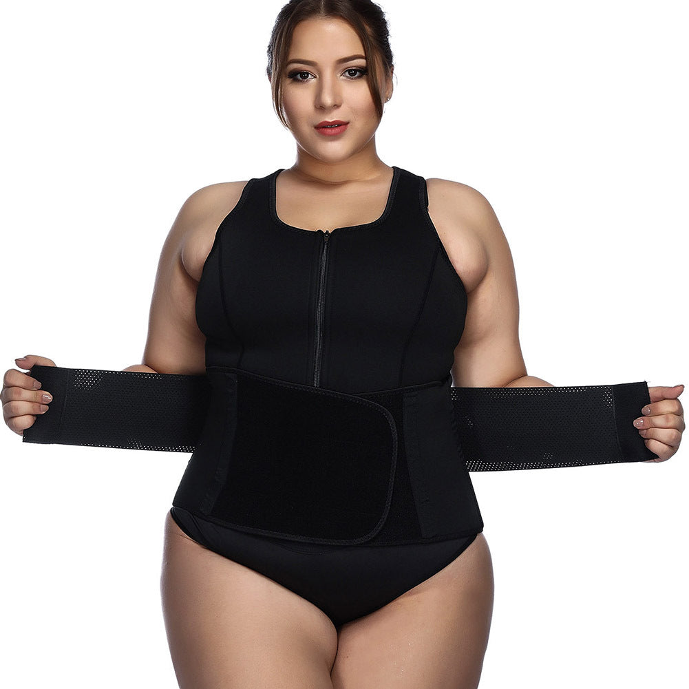 Two-in-one neoprene corset with zipper and velcro, wide shoulder straps, 3-row powerful compression tummy corset