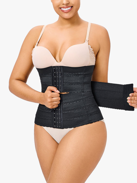 Steel Bones Waist Trainer for Women - Anti-Roll Tummy Control Corset with Adjustable Hook, Hourglass Body Shaper for All Day Wear & Workouts