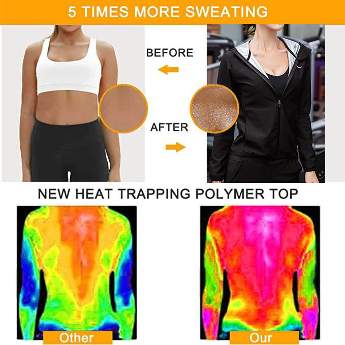 Women Hot Sweat Sauna Suit Waist Trainer Jacket Shaper Zipper Shirt Workout Long Sleeve Tops