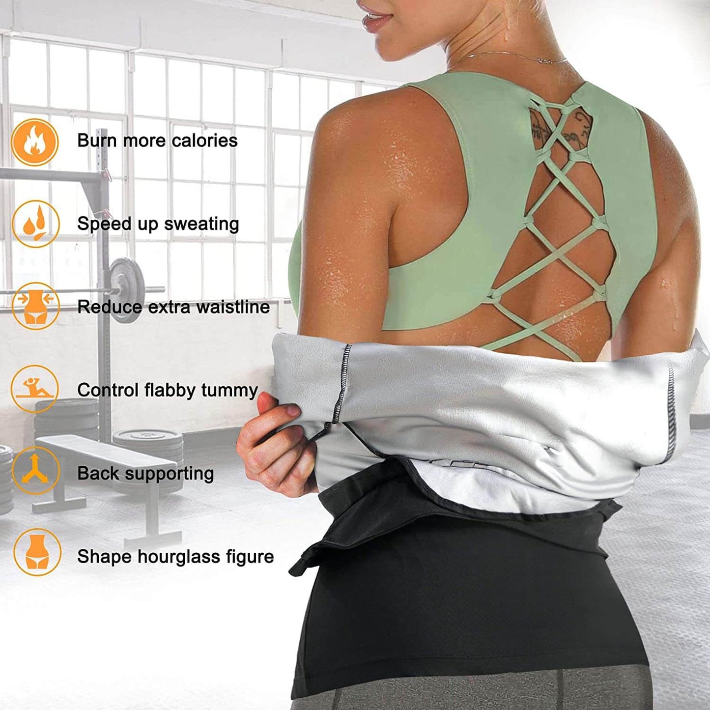 Women Hot Sweat Sauna Suit Waist Trainer Jacket Shaper Zipper Shirt Workout Long Sleeve Tops