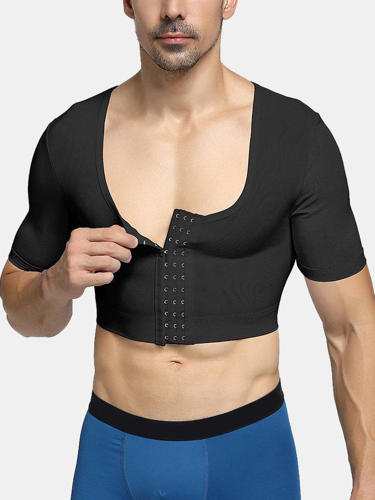 Men Net Shapewear Underwear Chest Control Nylon Breathable Hasp Plain Undershirts