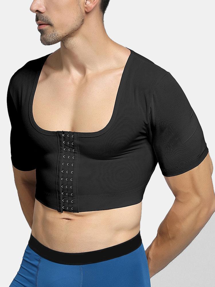 Men Net Shapewear Underwear Chest Control Nylon Breathable Hasp Plain Undershirts