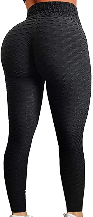 Women's High Waist Yoga Pants Tummy Control Workout Ruched Butt Lifting Stretchy Leggings Textured Booty Tights