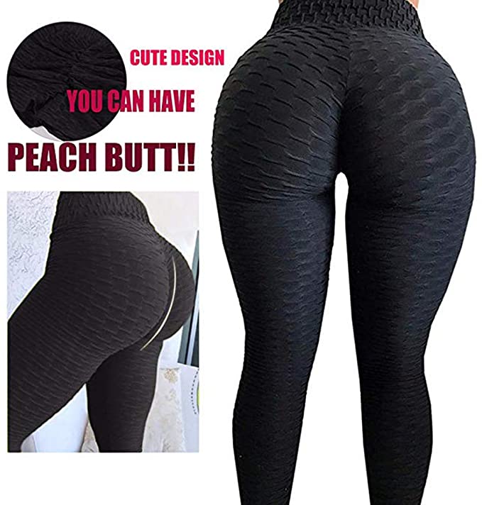 Women's High Waist Yoga Pants Tummy Control Workout Ruched Butt Lifting Stretchy Leggings Textured Booty Tights