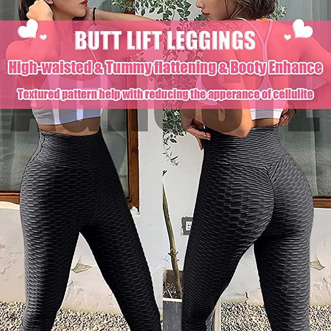 Women's High Waist Yoga Pants Tummy Control Workout Ruched Butt Lifting Stretchy Leggings Textured Booty Tights